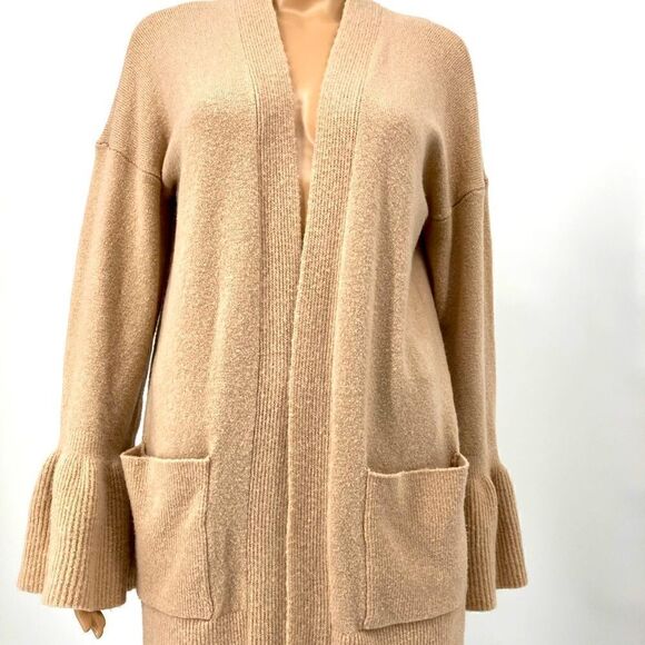 Club Monaco Italian Yarn Wool Knit Long Jacket Peplum Sleeves Size M - Picture 1 of 9